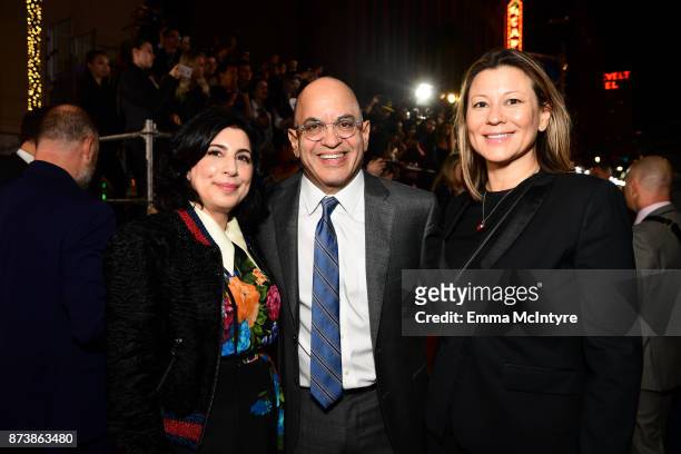 Sue Kroll, Jeff Goldstein and Veronika Kwan attend the premiere of Warner Bros. Pictures' "Justice League" at Dolby Theatre on November 13, 2017 in...