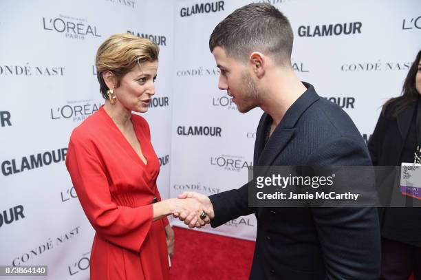 Cindi Leive and Nick Jonas attend Glamour's 2017 Women of The Year Awards at Kings Theatre on November 13, 2017 in Brooklyn, New York.