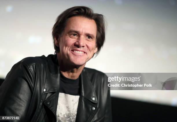 Jim Carrey speaks onstage during "Jim & Andy: The Great Beyond - Featuring a Very Special, Contractually Obligated Mention of Tony Clifton" at AFI...