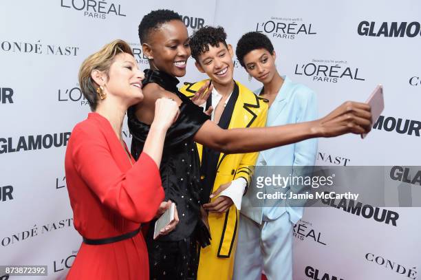 Cindi Leive , Dilone, and Jourdana Phillips attend Glamour's 2017 Women of The Year Awards at Kings Theatre on November 13, 2017 in Brooklyn, New...