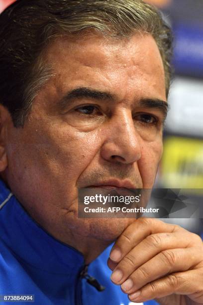 Honduras' football coach Jorge Luis Pinto attends a news conference in Sydney on November 14, 2017. Australia are banking on their extra recovery...