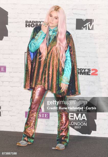 Kesha poses in the winner's room during the MTV EMAs 2017 held at The SSE Arena, Wembley on November 12, 2017 in London, England. .