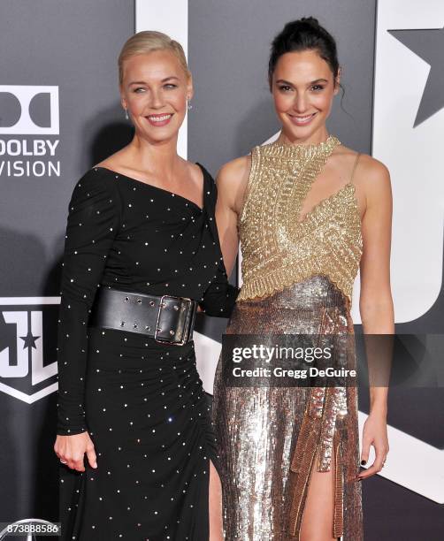 Connie Nielsen and Gal Gadot arrive at the premiere of Warner Bros. Pictures' "Justice League" at Dolby Theatre on November 13, 2017 in Hollywood,...