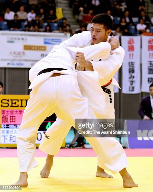 Kentaro Iida and Shohei Shimowada compete in the Men's -100kg final during day two of the Kodokan Cup All Japan Judo Championships by Weight Category...