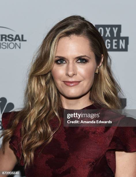 Actress Maggie Lawson arrives at NBCUniversal's Press Junket at Beauty & Essex on November 13, 2017 in Los Angeles, California.