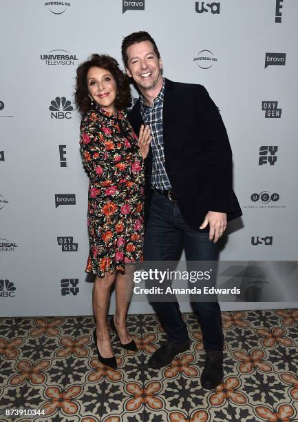 Actress Andrea Martin and actor Sean Hayes arrive at NBCUniversal's Press Junket at Beauty & Essex on November 13, 2017 in Los Angeles, California.