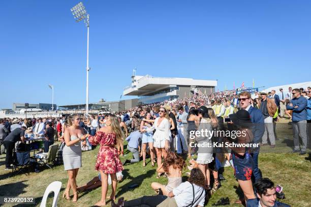 General view as racegoers enjoy the atmosphere during New Zealand Trotting Cup Day at Addington Raceway on November 14, 2017 in Christchurch, New...