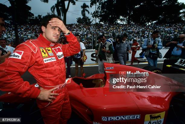 Jean Alesi, Ferrari 412T1, Grand Prix of Brazil, Autodromo Jose Carlos Pace, Interlagos, Sao Paolo, 27 March 1994. Jean Alesi on the starting grid of...
