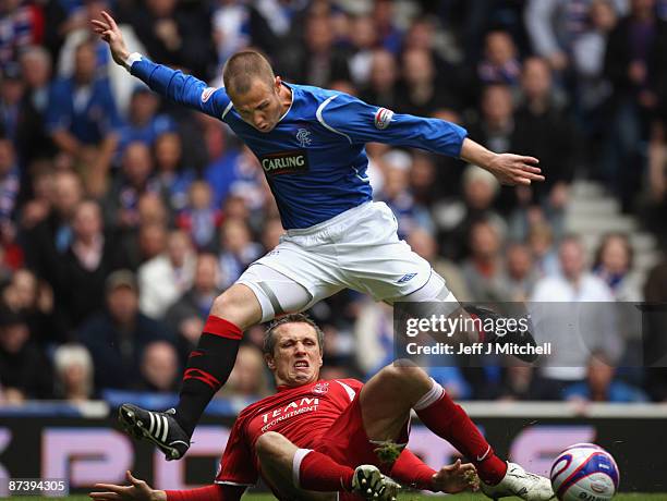 Kenny Miller of Rangers is tackled by Scott Severin of Aberdeen during the Scottish Premier League match between Rangers and Aberedeen at Ibrox...