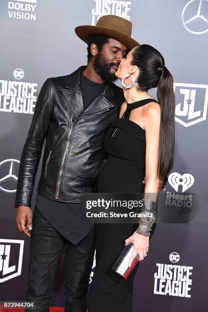 Gary Clark Jr., Nicole Trunfio arrives at the Premiere Of Warner Bros. Pictures' "Justice League" at Dolby Theatre on November 13, 2017 in Hollywood,...