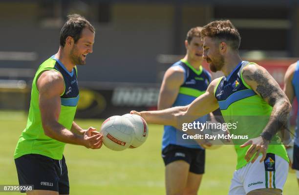 Mandurah , Australia - 14 November 2017; Michael Murphy and Zach Tuohy during Ireland International Rules Squad training at Bendigo Bank Stadium,...