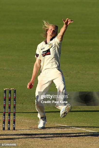 David Moody of Western Australia bowls during day two of the Sheffield Shield match between Western Australia and South Australia at WACA on November...