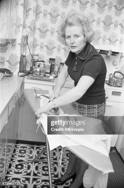 Clean sweep for Thatcher, 2nd February 1975, Margaret Thatcher, who is challenging for the leadership of the Conservative party, seen here doing...