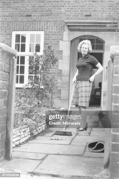 Clean sweep for Thatcher, 2nd February 1975, Margaret Thatcher, who is challenging for the leadership of the Conservative party, seen here doing...