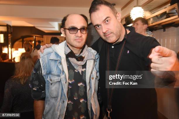 Lionel Bensemoun and Gilles Petipas from Technikart attend the Dinner at 'Le Bouillon' Restaurant as part 2 of 'Les Fooding 2018': Cocktail at Les...