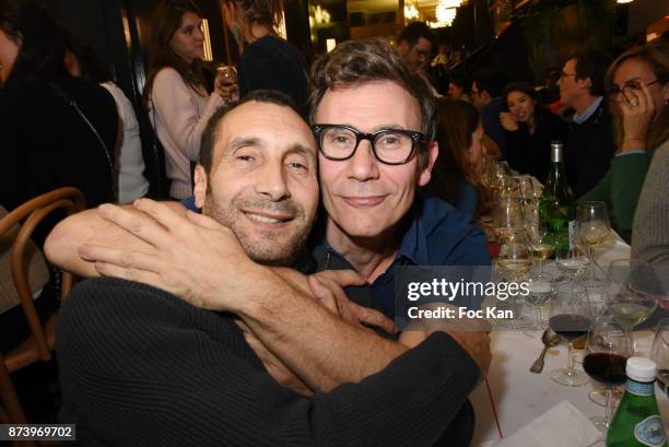 Zinedine Soualem and Michel Hazanavicius attend the Dinner at 'Le Bouillon' Restaurant as part 2 of 'Les Fooding 2018': Cocktail at Les Follies...