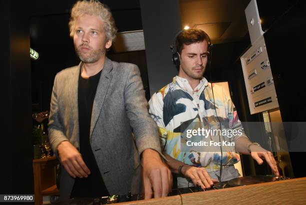 DJs Polo and Pan perform during the Dinner at 'Le Bouillon' Restaurant as part 2 of 'Les Fooding 2018': Cocktail at Les Follies Pigalle 11 Place...