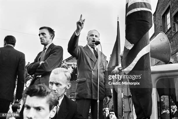 Large crowd gathered in Ridley Road E8 to demonstrate against former fascist leader Sir Oswald Mosley and members of his anti-Semitic Blackshirt...