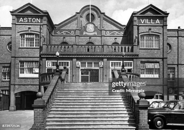 Exterior view of the entrance to Villa Park football stadium, home to Aston Villa Football Club. Birmingham, West Midlands, 1st August 1969.
