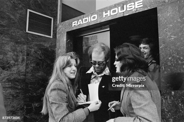 Elton John makes a whistle-stop visit to Birmingham and spends an hour as a disc jockey at BRMB radio studios. He joins regular DJ Adrian Juste,...