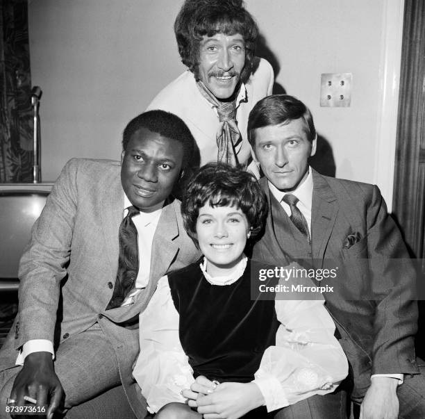 Cast members of the new ATV detective film series 'Department S' starring left to right: Dennis Alba Peters, Peter Wyngarde, Joel Fabiani and...