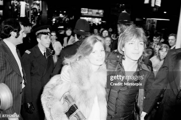 David Cassidy, singer, actor and musician, in London, 1977. David arrives at The Rialto Cinema, Leicester Square, London for the film premiere of The...