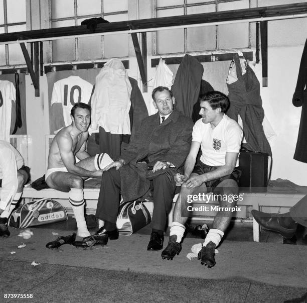 British Championship International match at Wembley. England 4 v Wales 0. Manager Water Winterbottom in charge of England for the last time, talking...