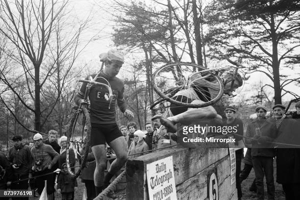 British National Amateur Cyclo-Cross Championships at Crystal Palace. Riders seen going over the hurdle for the first time, 3rd February 1968.