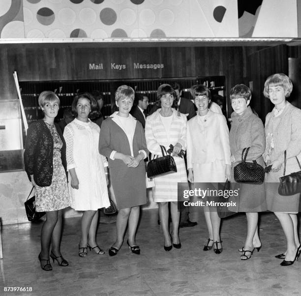 Some of the wives and girlfriends of the victorious England World Cup team on their way to a London theatre, the night before the 1966 World Cup...