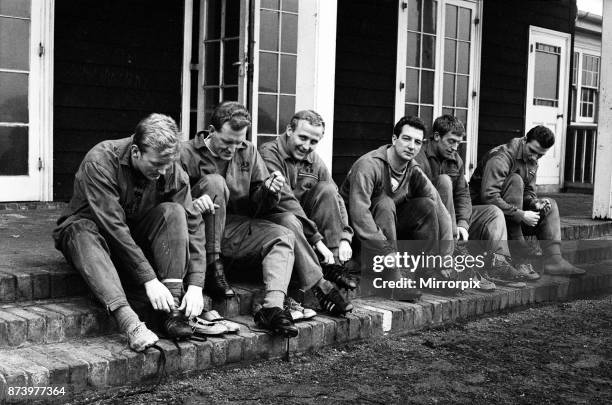 Everton at a special training for their third cup tie with Sheffield Wednesday at their training ground in West Derby, Liverpool. Pictured, preparing...