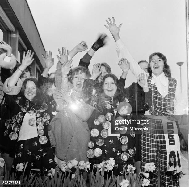 David Cassidy fans. Left to right is Marian Highdale Teresa McCartney Glenda Balance and Sian Holland . They wait for David outside his hotel in...