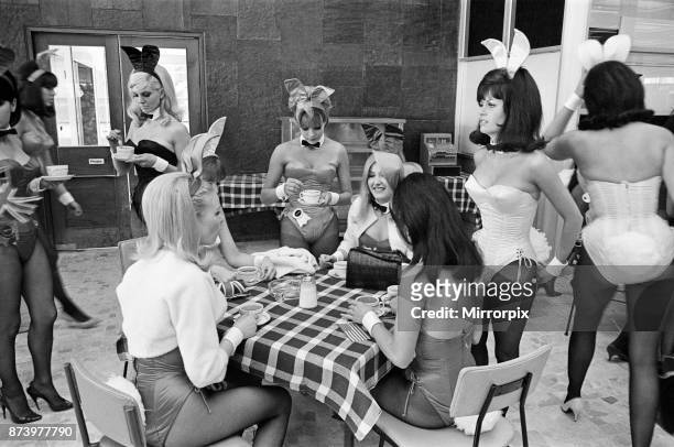 Playboy Bunnies are awaiting the arrival of Hugh Hefner, the 40 year old Editor Publisher of Playboy Magazine and President of Playboy Clubs...