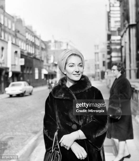 Maria Callas the opera singer and the Greek shipping tycoon Aristotle Onassis attend the Law Courts in London to sue 77 year old Panaghis Vergottis,...