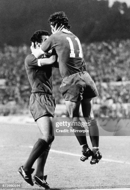 European Cup Final held at the Stadio Olimpico in Rome, Italy. Liverpool 3 v Borussia Moenchengladbach 1. Liverpool's Terry McDermott celebrates the...