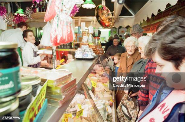 Newport market, a traditional Victorian indoor market, built in 1854 in Newport, South Wales. General views and scenes, 23rd December 1994.