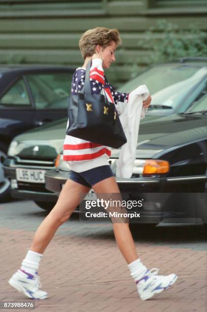 Princess Diana, Princess of Wales, arrives at The Chelsea Harbour Gym Club in West London. Picture taken 16th October 1994.