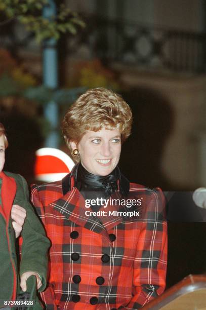 Princess Diana, Princess of Wales, on the evening she switches on the Christmas lights in Bond Street, Central London. Picture taken 17th November...