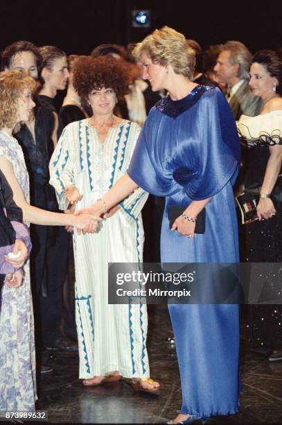 Princess Diana, Princess of Wales, attends the First Night of the English National Ballet, at The Coliseum Theatre, London, Picture taken 16th July...