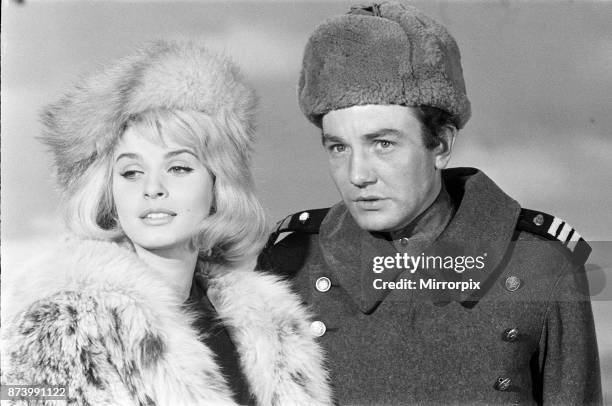 Albert Finney and Senta Berger on the set of 'The Victors' at Shepperton Studios. Albert Finney is donating his salary to the actors orphanage. In...