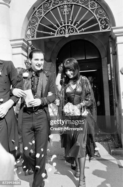 Punk rock wedding at Acton Town Hall of The Damned frontman Dave Vanian and Laurie Glendon, 20. After the wedding they are going to Hastings for a...