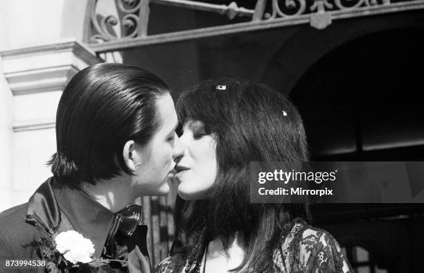 Punk rock wedding at Acton Town Hall of The Damned frontman Dave Vanian and Laurie Glendon, 20. After the wedding they are going to Hastings for a...