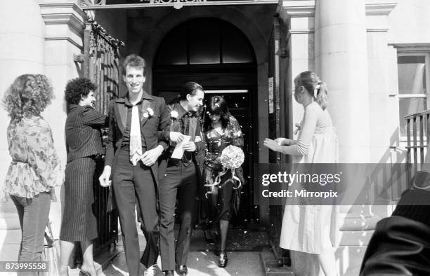 Punk rock wedding at Acton Town Hall of The Damned frontman Dave Vanian and Laurie Glendon, 20. After the wedding they are going to Hastings for a...