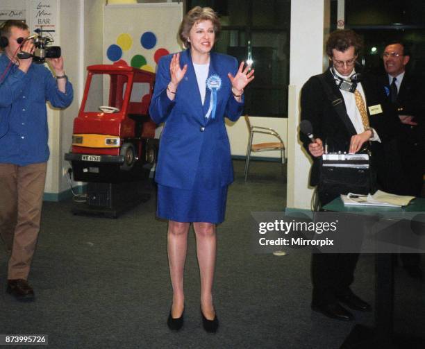 Theresa May seen here at general election count shortly after being elected as MP for Maidenhead, 3rd May 1997.