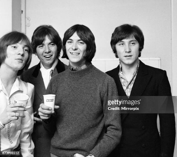 The Small Faces pop group at the BBC Television studios at Lime Grove including Ian McLagan who was married earlier in the day, 30th January 1967.