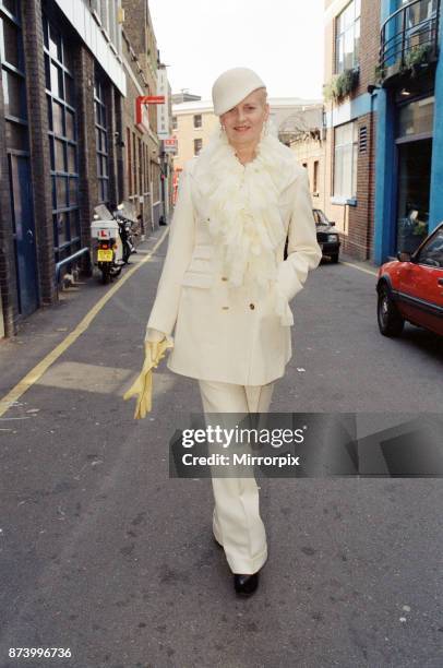 Vivienne Westwood, pictured outside her London office, 12th June 1992.