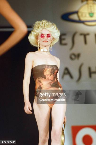 Model Sara Stockbridge pictured on the catwalk during Vivienne Westwood fashion show at London Fashion Week, 30th April 1993.