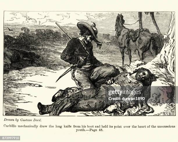 golden rangers, cuchillo drew the long knife from his boot - bandit stock illustrations