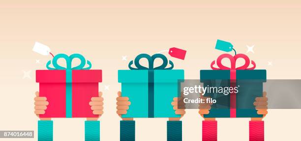 giving a gift hands raised - hand holding card stock illustrations