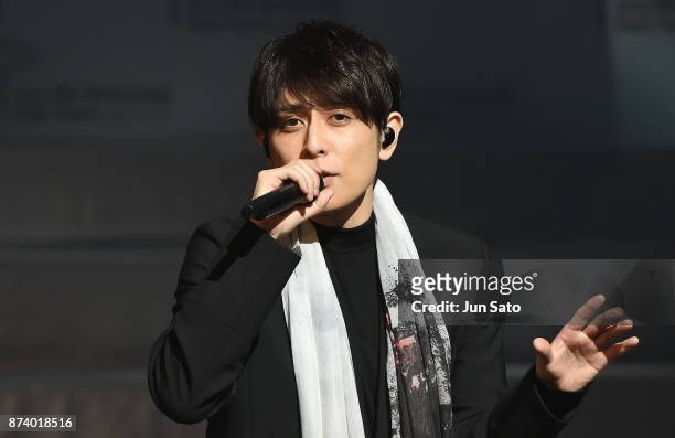 Toshikuni Dochin of Chemistry performs onstage during the Miss International Beauty Pageant 2017 at the Tokyo Dome City Hall on November 14, 2017 in...