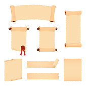 Parchment scrolls and sheets of old paper. Set of vector banners